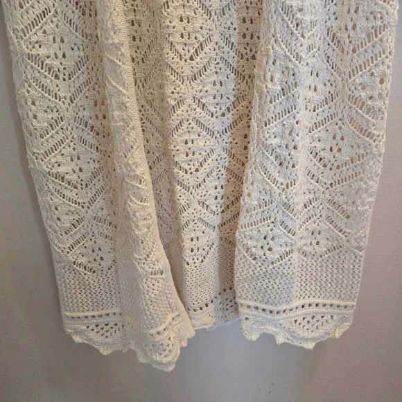 Freshman 1996 Ivory Crochet Knit Duster Cardigan Boho Longline Sweater - Size L - Picture 2 of 8
